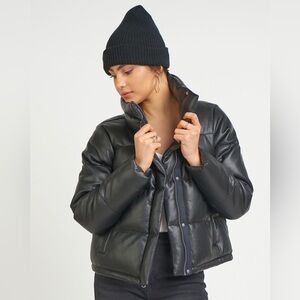Dex Faux Leather Black Mini Puffer Jacket NWOT